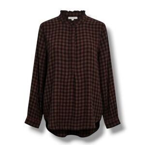 BeachLunchLounge Women’s Brown & Black Plaid Button-Front Blouse – Size Small